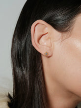 Ultra-Mini Blue Stone Lace Flower Stud Earrings